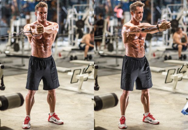 Strength training exercises for golfers including cable rotations